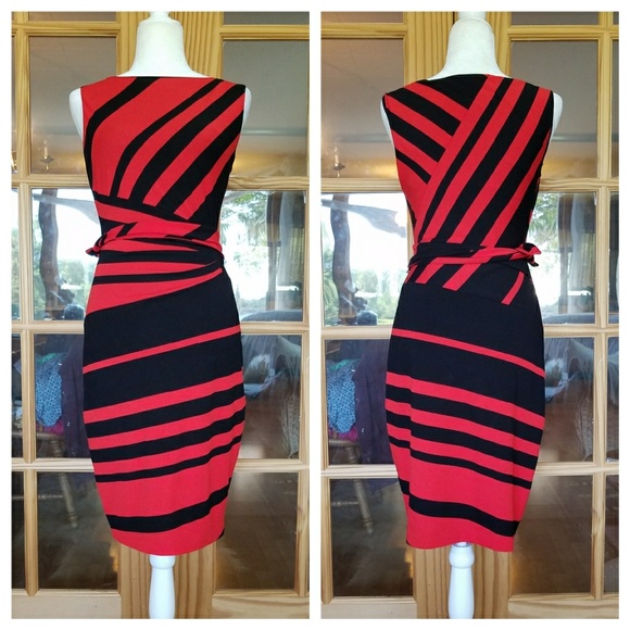 Cache Dresses & Skirts - Caché Multi-Striped Fitted Side-tie Dress